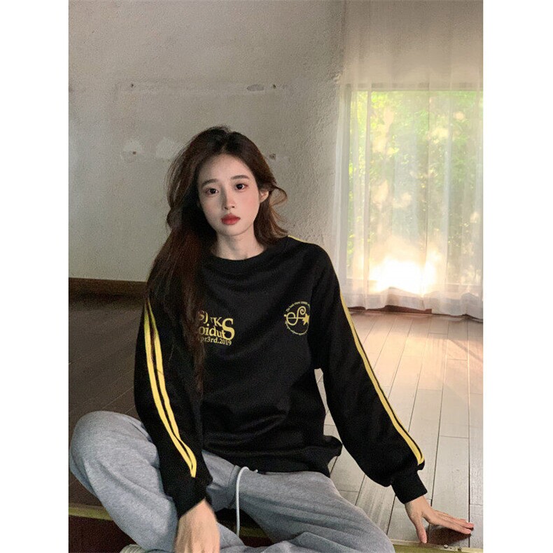 EE076-P55卫衣男女情侣薄款2024潮流宽松设计感条纹圆领韩版上衣,男装卫衣,星座911-3