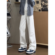 B221美式ins宽松直筒格子休闲白色牛仔裤LK25579-特P45控78，男装牛仔裤，电商B221