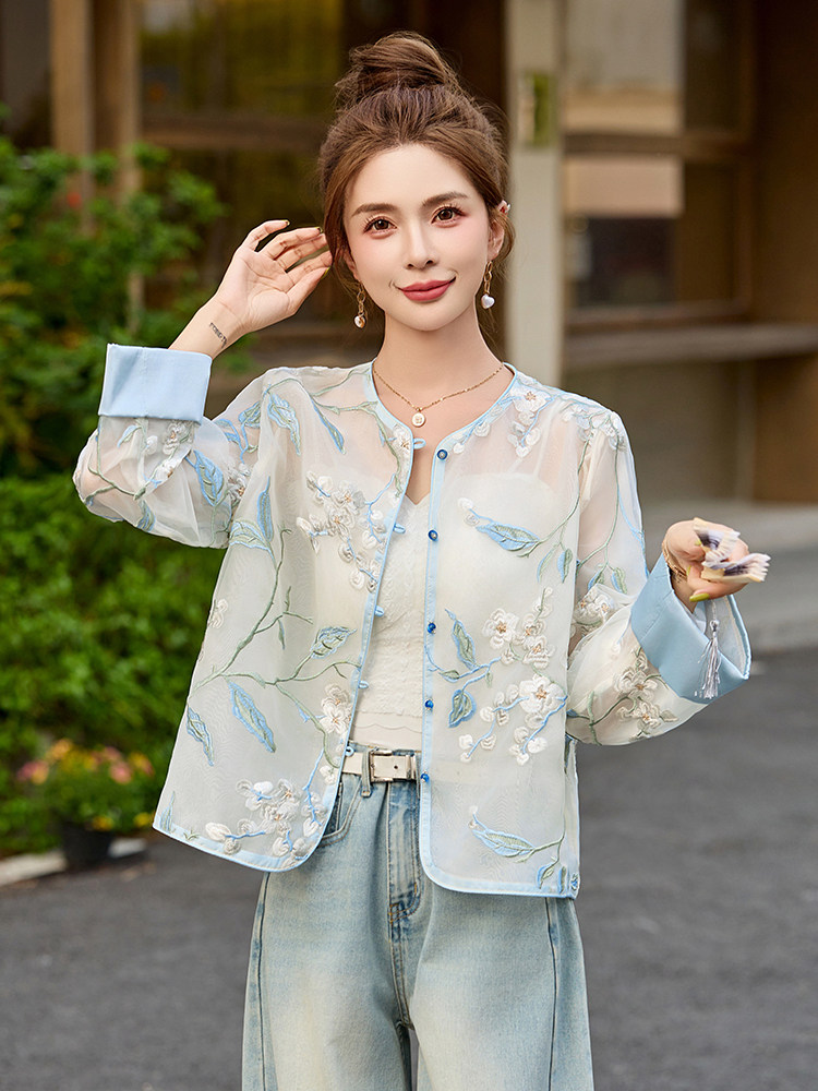 新中式外套女夏季2025新款高级感洋气时尚国风气质刺绣防晒服上衣,女装防晒衣,布芭啦