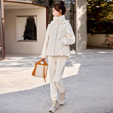 2022新款套装女连帽简约百搭白鸭绒加厚保暖羽绒服，女装羽绒服，悠米
