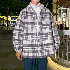 格子男春秋款ins港风炸街毛呢外套韩版潮流男呢子大衣W1913-P72，男装夹克，星座512-4