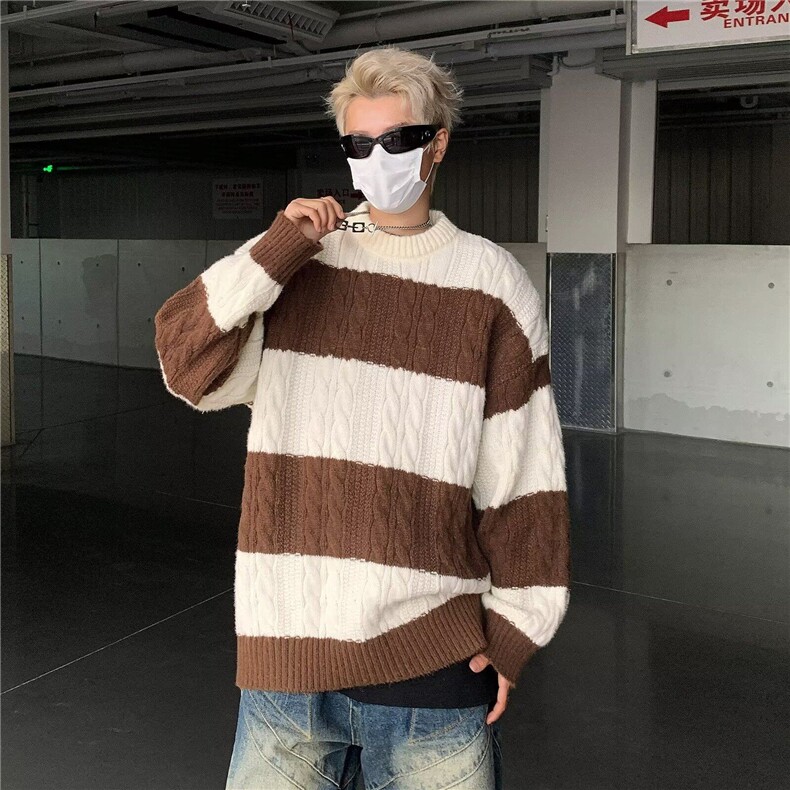 DMY9215-P53撞色条纹毛衣百搭简约气质时尚流行慵懒新款潮流毛衣,男装针织衫/毛衣,星座603-2