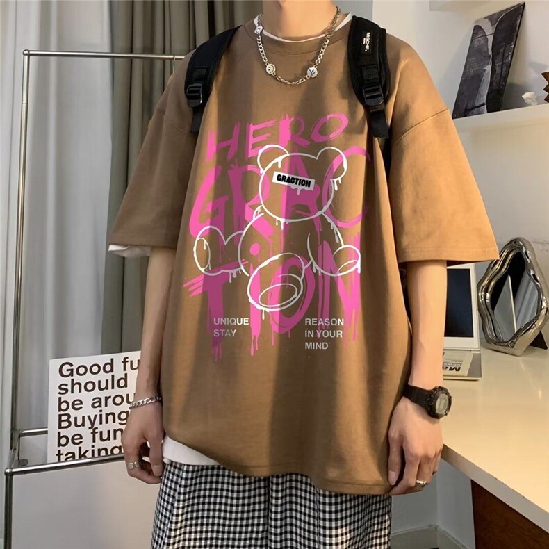 现货字母印花短袖t恤男夏季2025新款潮流复古hiphop五分袖,男装T恤,星座218-1（原230）
