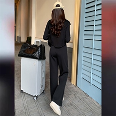 韩版休闲时尚运动套装女春季新拉链刺绣翻领卫衣阔腿裤两件套减龄，女装套装/套裙，江南