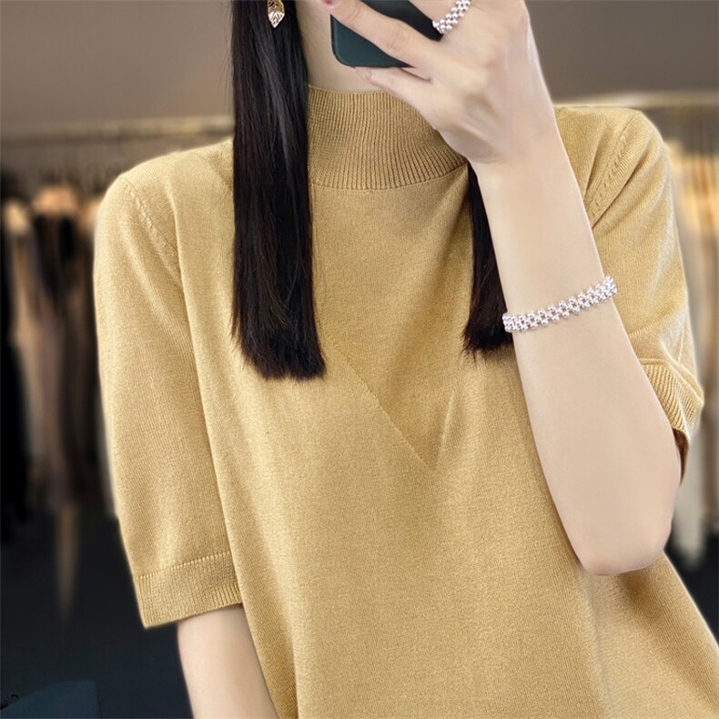 优雅气质半袖羊毛衫女修身显瘦针织衫高品质羊毛衫,女装羊毛衫,琳华羊绒