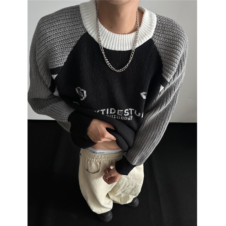 秋冬时尚休闲针织毛衣撞色青少年内搭情侣加厚毛衣M6008-特P43,男装针织衫/毛衣,电商A006