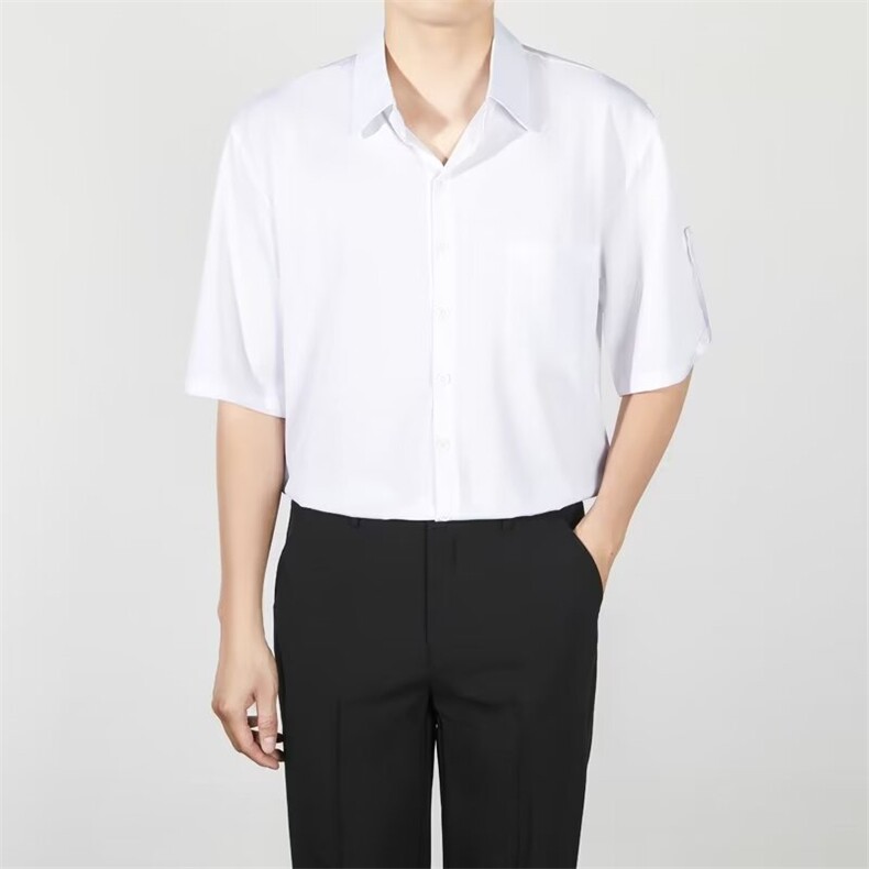 夏季薄款半袖衬衫日系男士冰丝短袖衬衣韩版垂感痞帅上衣 Y56图片