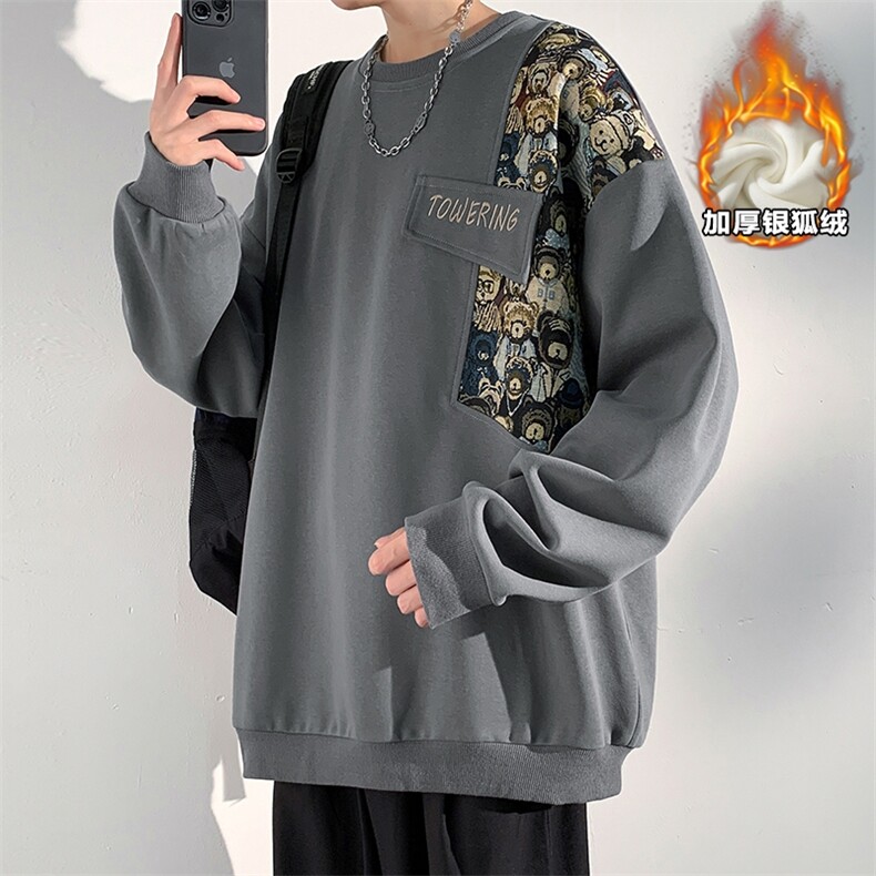 W422J加绒拼接圆领卫衣男,男装卫衣,电商A001