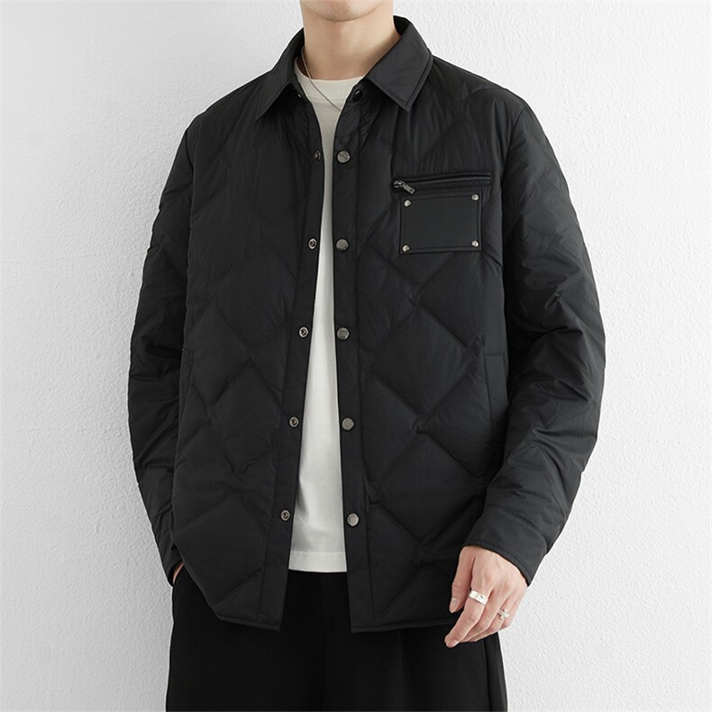 商务通勤轻薄款羽绒服男士轻便保暖衬衫式时尚翻领羽绒服外套潮,男装衬衫,星座914