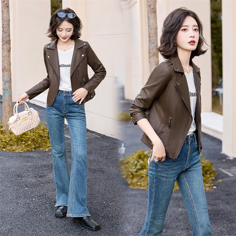 现货仿真皮外套女短款2024春秋新款时尚宽松显瘦机车皮夹克上衣，女装皮衣，江南女神