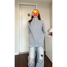 重磅秋冬北极绒双拉链毛衣开衫美式复古休闲慵懒风宽松针织衫外套，男装针织衫/毛衣，电商A486-1