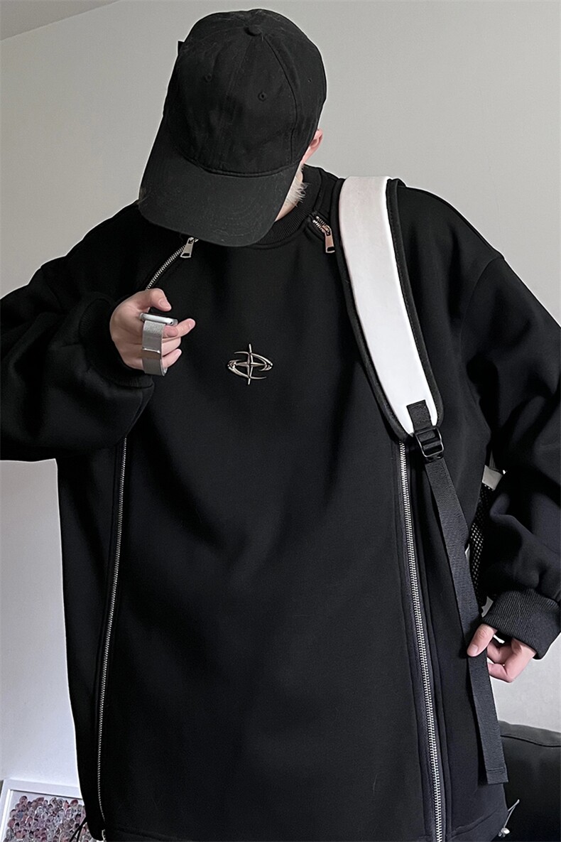 405A美式高街小众个性金属设计拉链圆领卫衣WY802-P68控88,男装卫衣,星座405A