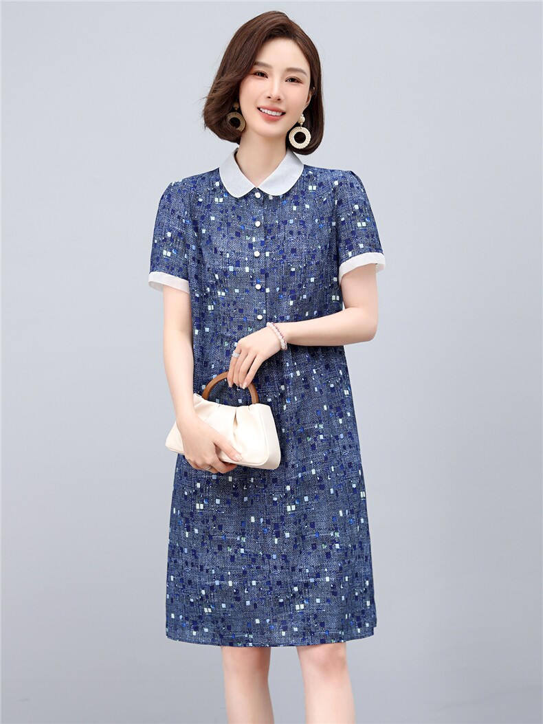 2025年夏季优雅气质碎花娃娃领时尚休闲碎花连衣裙,女装连衣裙,依恋蒂丝