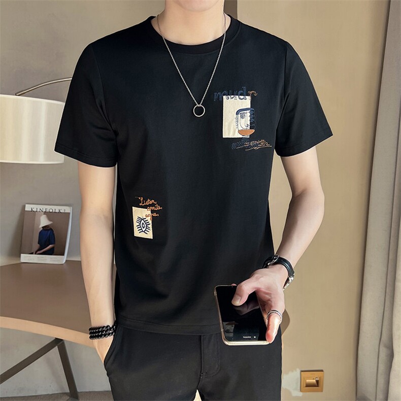 2025新款夏季T恤男短袖潮牌刺绣男装上衣A313-5807-P48,男装T恤,电商A313