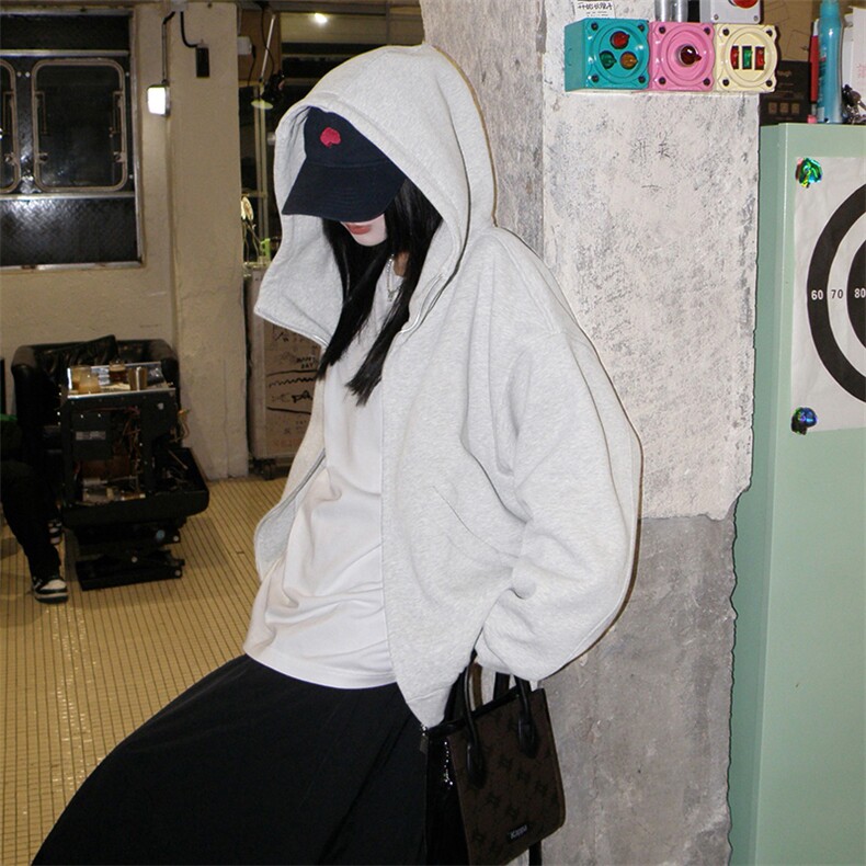 抖音得物高品质25秋冬美式高街宽松结构防风高领连帽卫衣外套W60,男装卫衣,电商A486