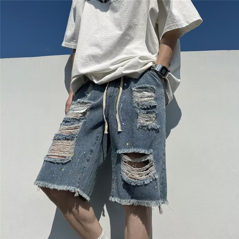 美式牛仔裤男春秋新款休闲直筒短裤KM879P35图片