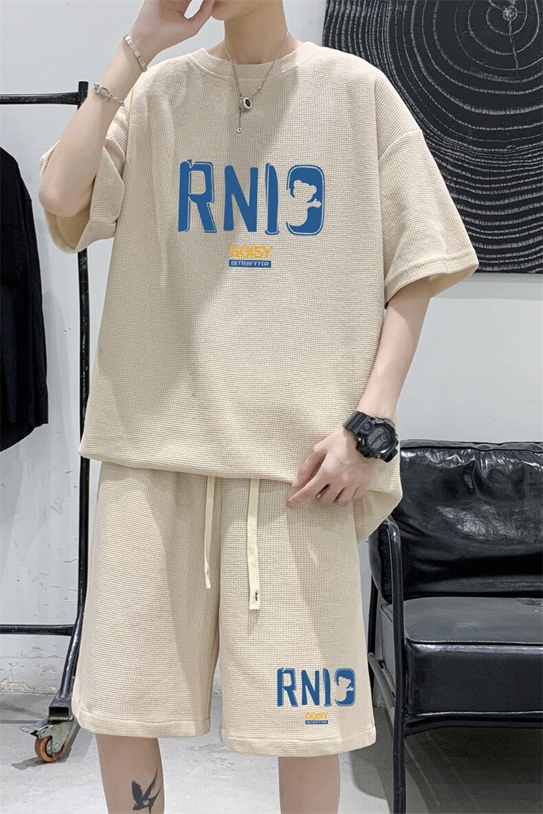 ！2024夏季新款男士华夫格短袖T恤套装学生一套HTZ06P50,男装T恤,电商B220