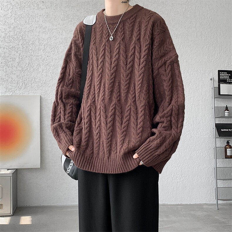 8XL-M麻花毛衣男宽松大码慵懒风情侣圆领针织衫线衣外套MY1512P65,男装针织衫/毛衣,电商B238