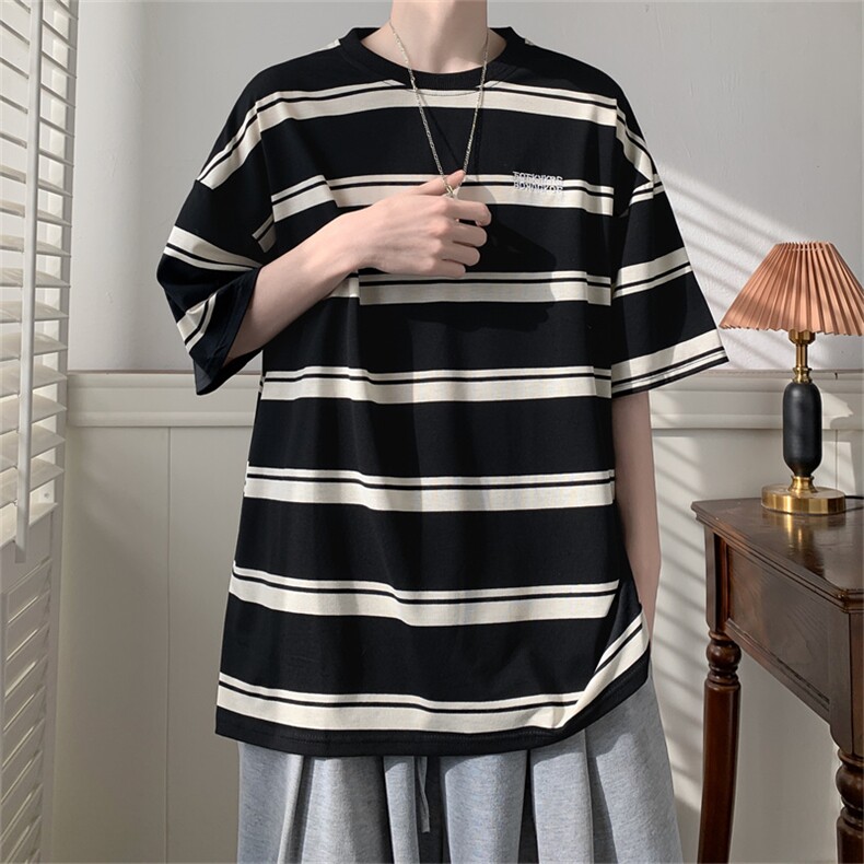 C312-P352024夏季新款日系条纹短袖T恤休闲宽松半袖体恤男现货,男装T恤,星座512-6