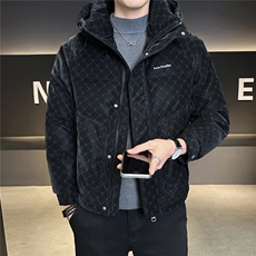 68828-M-4XL-P225-标50店主风男士休闲满印印花连帽皮质羽绒服，男装羽绒服，电商B255