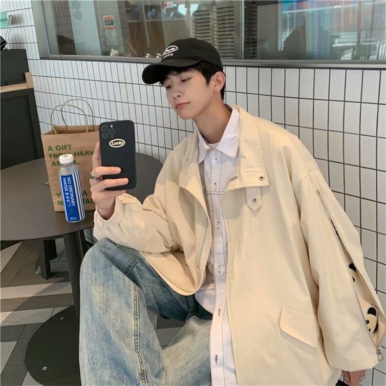 外套男小众春秋植绒小熊刺绣夹克男oversize工装棒球服JK452-P60,男装夹克,星座1008-1