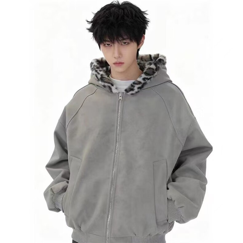 (网图)双面穿豹纹连帽座山雕PU皮棉衣潮流情侣外套2323-P118，男装棉衣，星座506-1