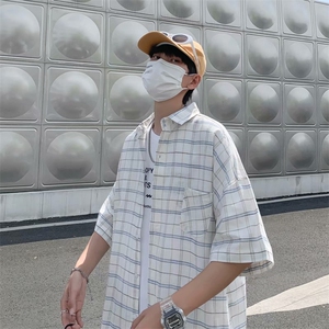 短袖衬衫男潮牌格子衬衣夏季宽松休闲痞帅港风半袖上衣CS661-P30图片