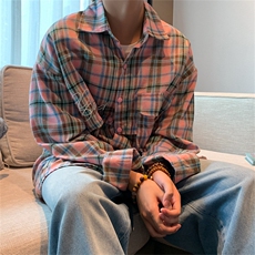 A806-P45美式宽松长袖衬衣情侣外套可拆卸两穿复古格子衬衫男，男装衬衫，星座512-6