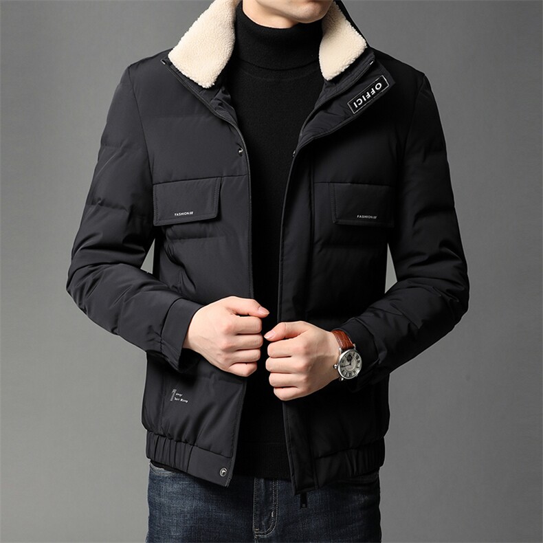 羽绒服男短款冬季毛领中年男爸爸防寒外套老人冬装HPN68802-P270,男装羽绒服,电商B212（原钱塘6029）