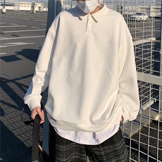 2025秋冬翻领亨利领提花POLO衫痞帅卫衣外套W56682/特P25白色3，男装Polo衫，电商A094