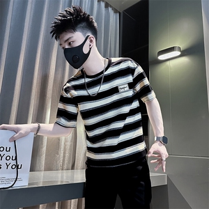 条纹短袖T恤男痞帅高级感社会小伙抖音直播301C-DT99-特P48控68图片