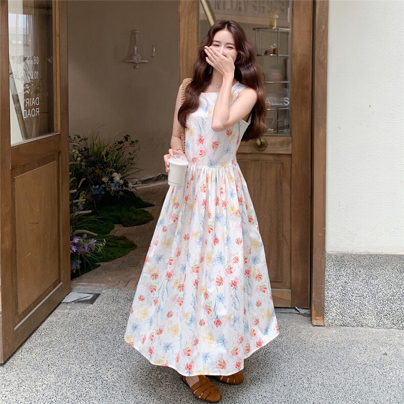 法式减龄碎花无袖背心连衣裙女夏2025新款超火气质温柔风流行长裙图片