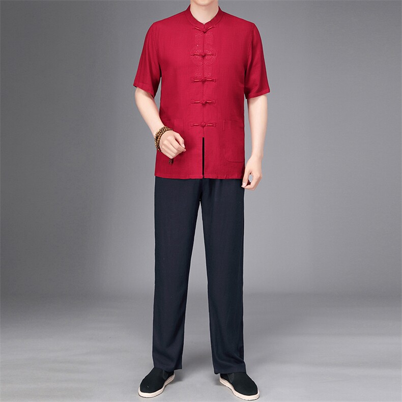 唐装太极服中式刺绣立领风短袖套装时尚爸爸装SF9780-P125,男装民族服装,星座1105-3