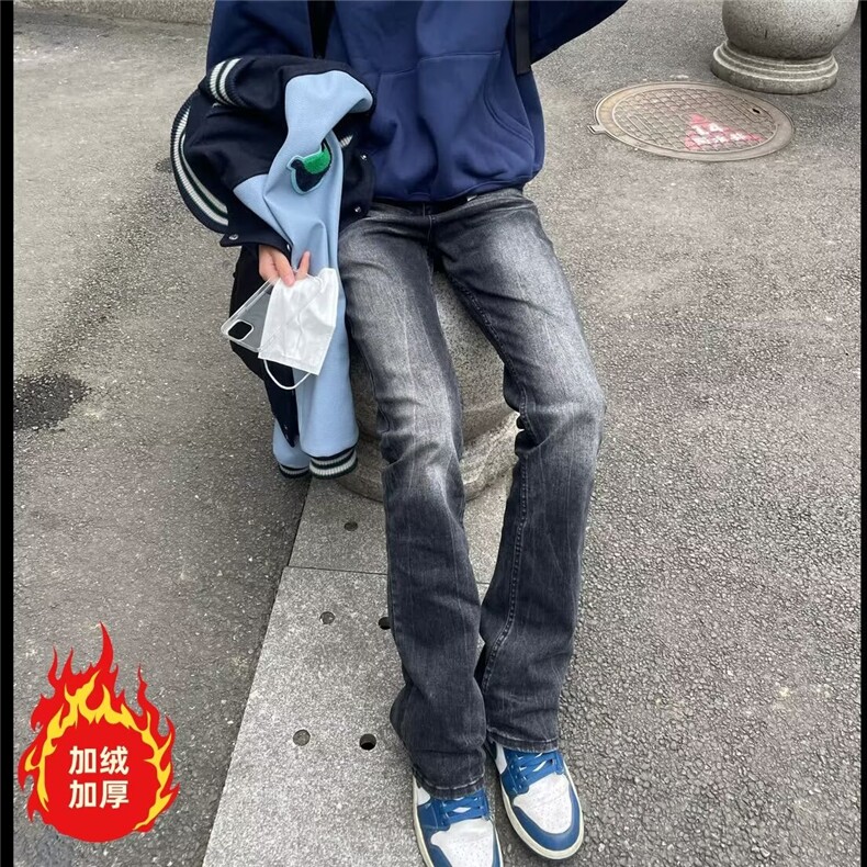 美式复古闪电裂纹牛仔裤加绒加厚直筒裤拖地阔腿裤K8002-P52网图,男装牛仔裤,电商B245