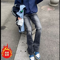 美式复古闪电裂纹牛仔裤加绒加厚直筒裤拖地阔腿裤K8002-P52网图，男装牛仔裤，电商B245