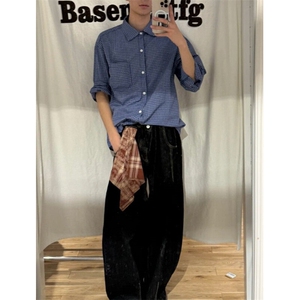 美式复古丹宁原色弯刀牛仔裤男女可拆卸方巾阔腿休闲裤N011图片