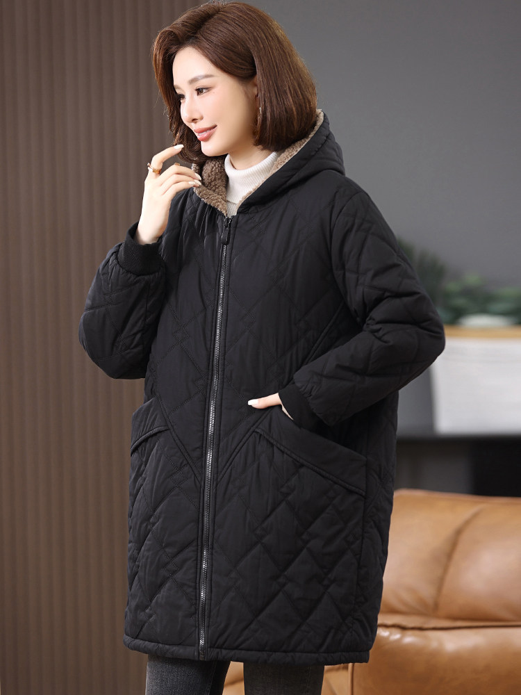 2025冬季时尚休闲夹棉加厚保暖舒适中长款棉服,女装棉衣/棉服,独衣靓