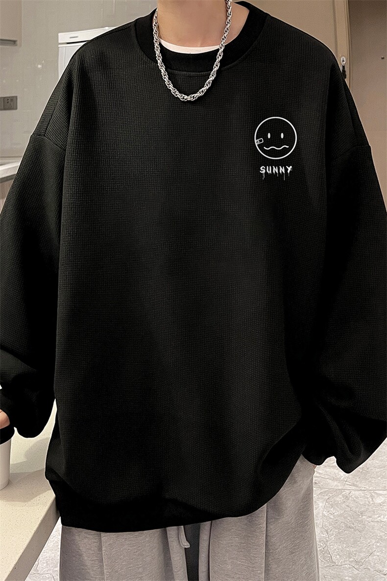 华夫格卫衣圆领卫衣男大码长袖t恤男外套HW76072-P30加绒款-P40,男装卫衣,电商A040