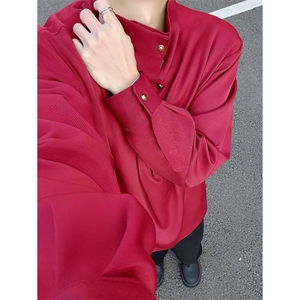 档口现货~不规则纽扣套头长袖衬衫男春秋冬高领打底衫C2502特P48图片