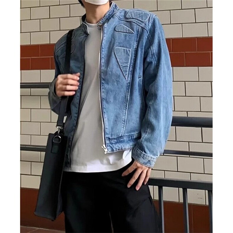 立体浮雕机车牛仔外套男款春秋季痞帅设计感工装夹克JK8959,男装夹克,星座1116A（原606A-3）