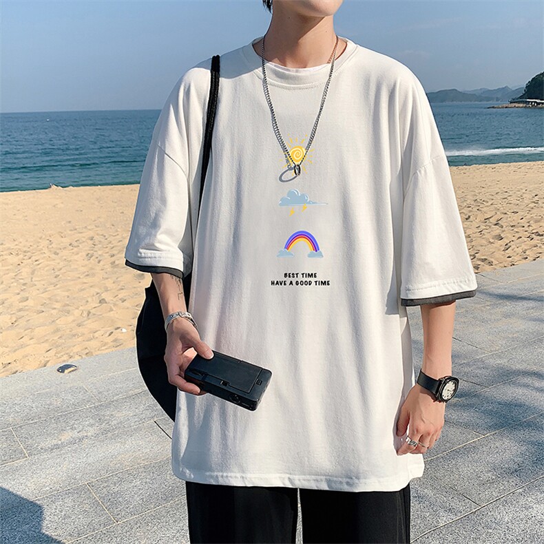 JT55141-P25假两件短袖t恤男大码胖子半袖体恤半截袖港风,男装T恤,电商A040