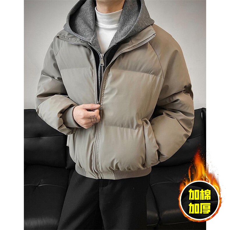 现货高品质重磅工艺美式高街假两件PU皮棉衣男女加厚棉服外套,男装棉衣,电商A486
