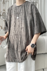 T8042/P30现货破洞短袖T恤男潮流个性设计感大码重磅宽松上衣，男装T恤，电商A141
