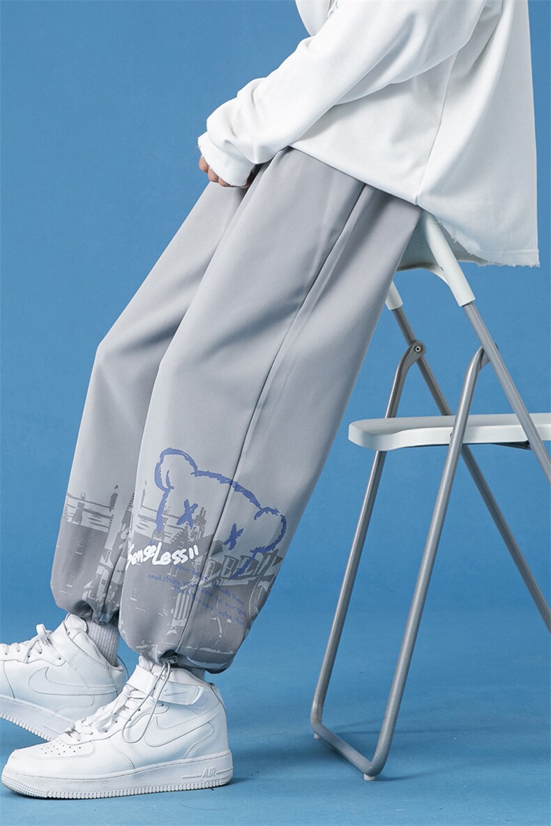 蓝底2024秋冬卡通印花宽松抽绳束脚运动休闲潮牌裤子2114-P40控69,男装休闲裤,星座914-3