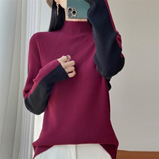 秋冬针织两面穿拼色打底衫时尚百搭，女装针织衫/毛衣，源达羊绒