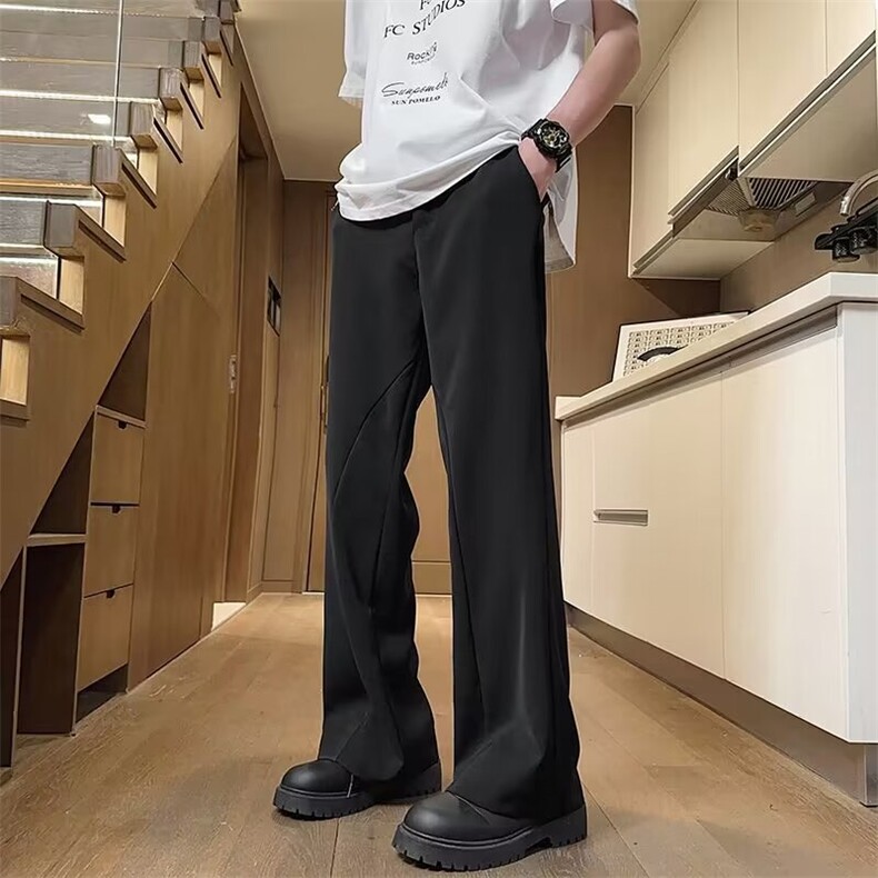 垂感西装裤男士宽松直筒潮流ins百搭阔腿休闲微喇小西裤3155-p42，男装西裤，星座1008