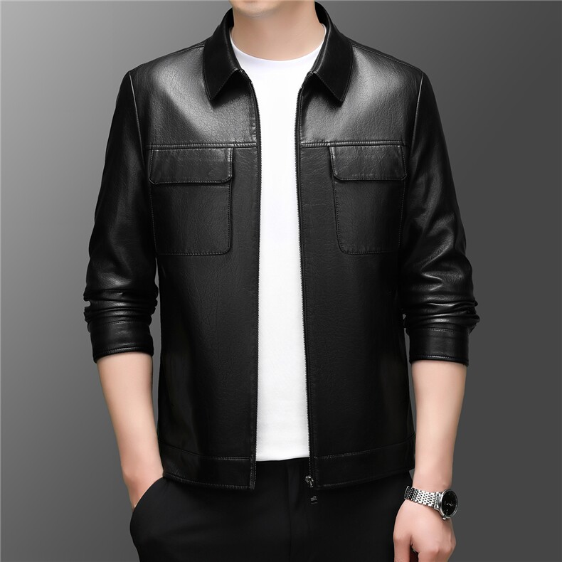 Z5571男士秋冬新款长袖PU皮外套翻领休闲青年夹克图片