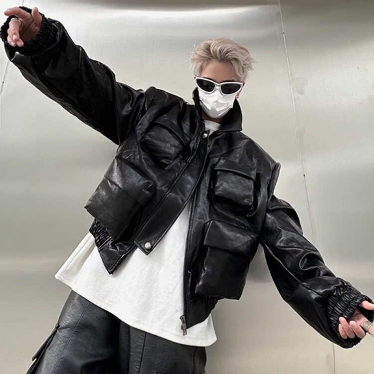 美式复古廓形短款夹克多口袋工装机车服VJ3326-P88图片