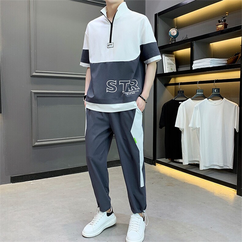 2025新款夏季套装短袖九分裤男士冰丝套装 潮流-TZ2611-P50图片