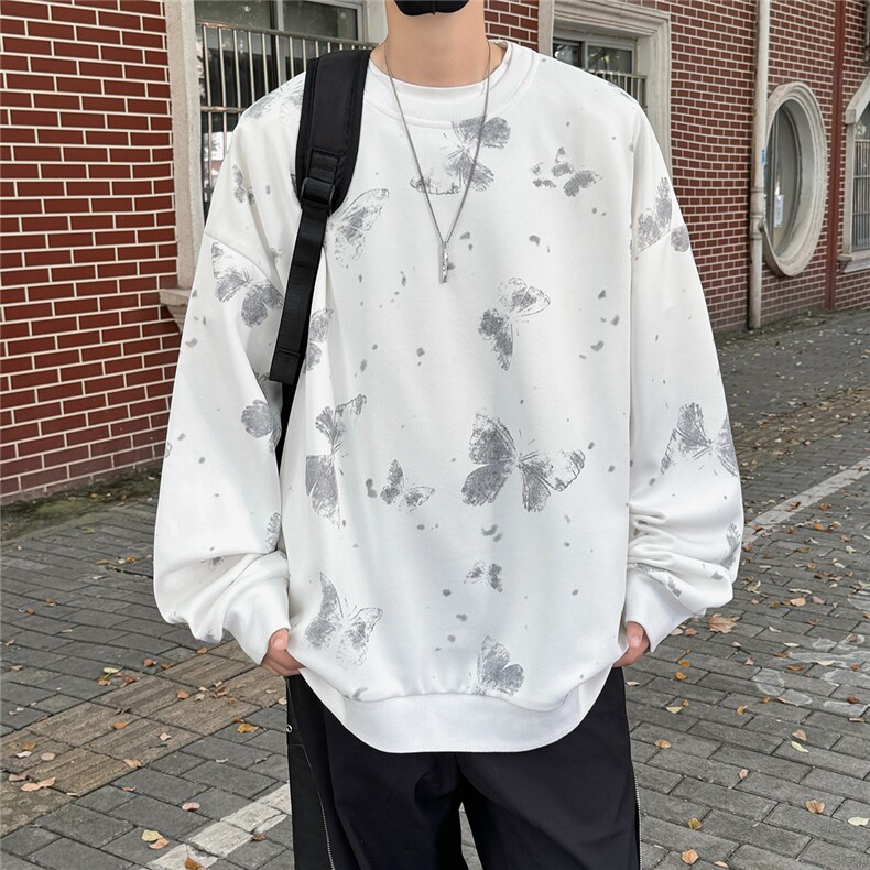 WY5065/P35秋装新款设计感印花圆领卫衣男外套大码重磅长袖上衣,男装卫衣,电商A141